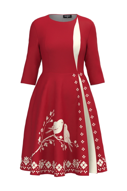 Rochie eleganta rosie cu sectiune in contrast Dragobete