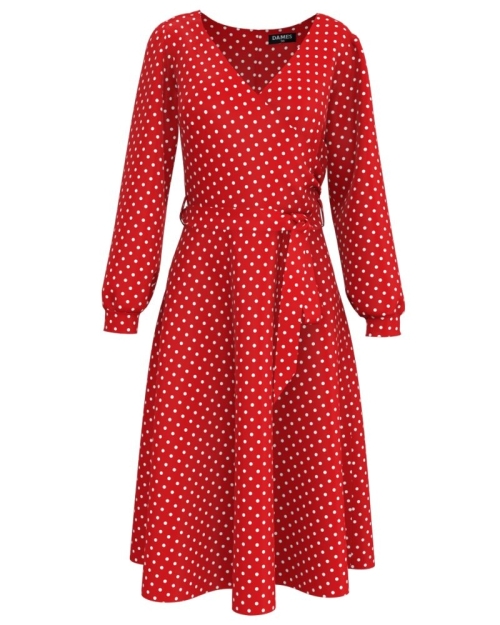 Rochie eleganta rosie imprimata buline albe