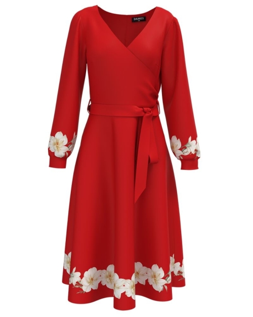 Rochie eleganta rosie imprimata cu model floral CMD4941