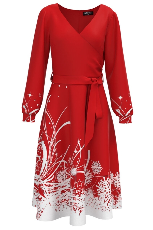 Rochie eleganta rosie imprimata Fulgi de zapada CMD3450 - Img 2