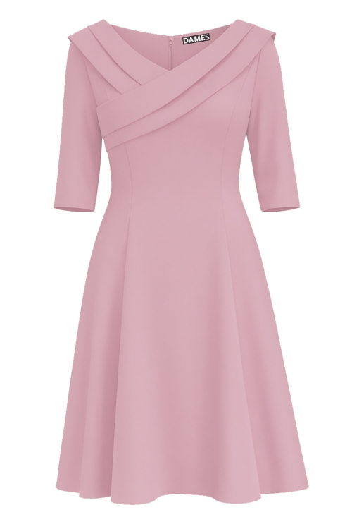 Rochie eleganta roz prafuit in clini cu decolteu fronsat
