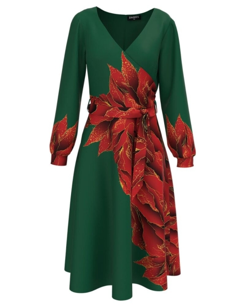 Rochie eleganta verde imprimata cu model floral