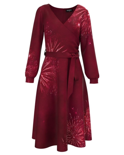 Rochie eleganta Viva Magenta imprimata cu model Artificii - Img 1