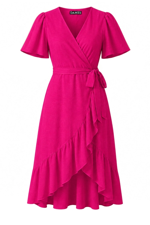 Rochie fucsia din vascoza parte peste parte