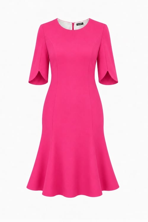 Rochie fucsia in clini cu maneca asimetrica