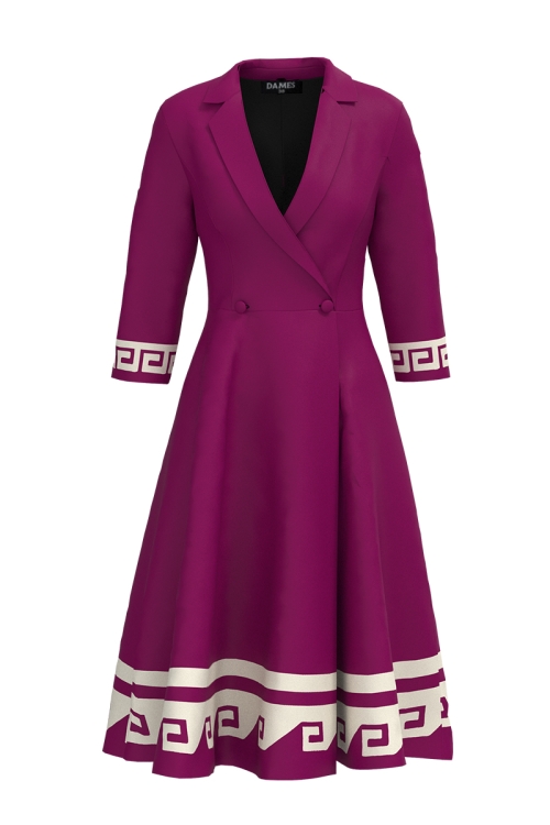 Rochie fucsia tip pardesiu petrecuta cu imprimeu aztec