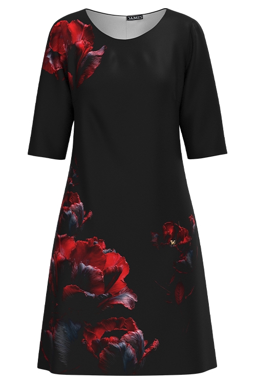 Rochie gri carbune casual imprimata Flori de Foc