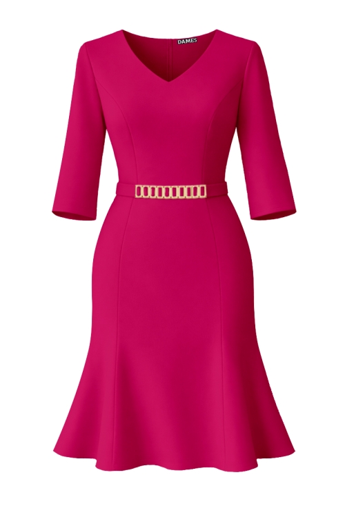 Rochie in clini tip sirena roz trandafiriu cu accesoriu detasabil