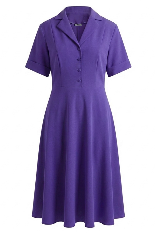 Rochie lila clos cu revere si nasturi