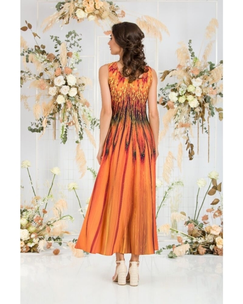 Rochie lunga casual de vara cu buzunare imprimata in nuante de ocru CMD797 - Img 7