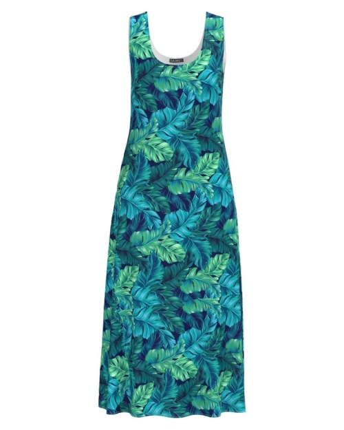 Rochie lunga casual de vara cu buzunare imprimata tropical