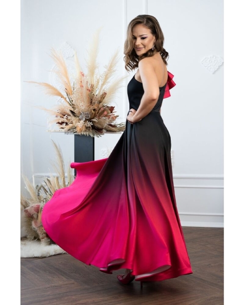 Rochie lunga eleganta din satin imprimat in degrade cu detaliu pe umar CMD4587 - Img 2