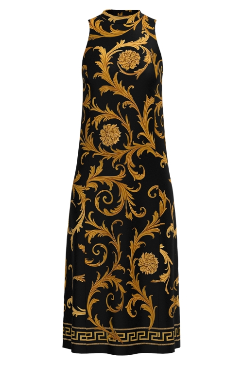 Rochie lunga eleganta neagra cu imprimeu baroc Velisse