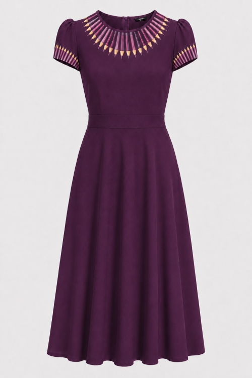 Rochie mov eleganta cu buzunare imprimata Creioane colorate