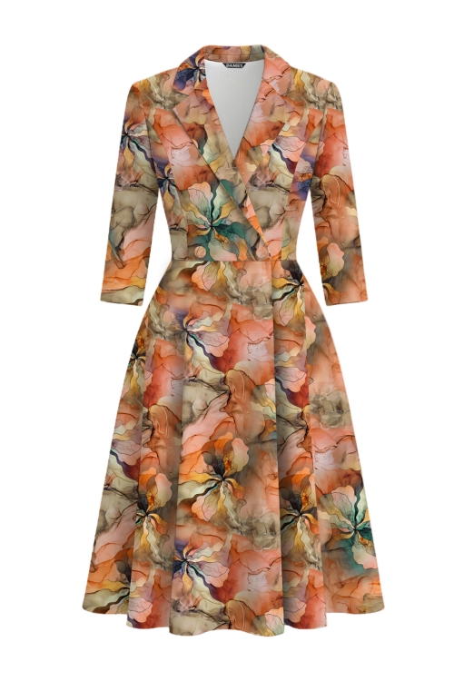 Rochie multicolora clos tip pardesiu petrecuta cu buzunare