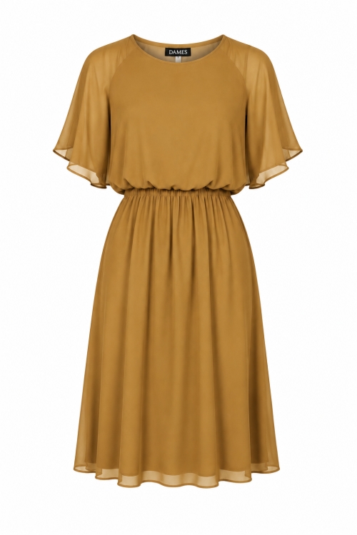 Rochie mustar din voal cu maneca scurta