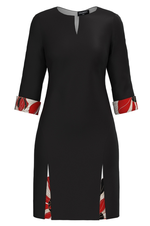 Rochie neagra casual cu detalii florale in contrast AW24