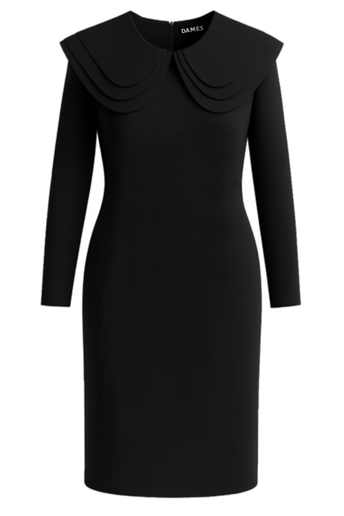 Rochie neagra cu guler triplu