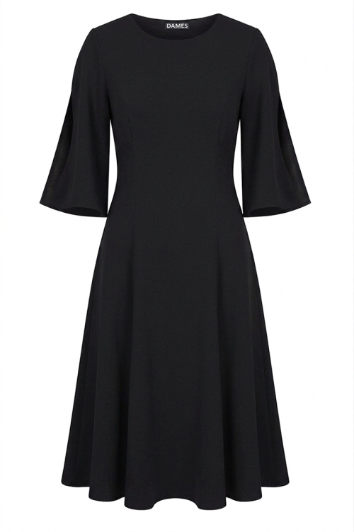 Rochie neagra din vascoza cu maneci despicate