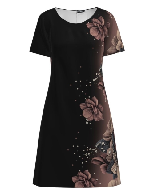 Rochie neagra evazata imprimata cu model Floral CMD2682 - Img 1