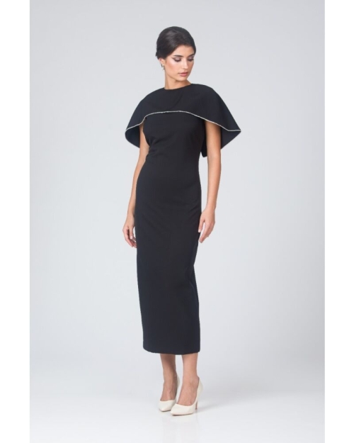 Rochie neagra lunga cu capa detasabila CMD4877 - Img 3