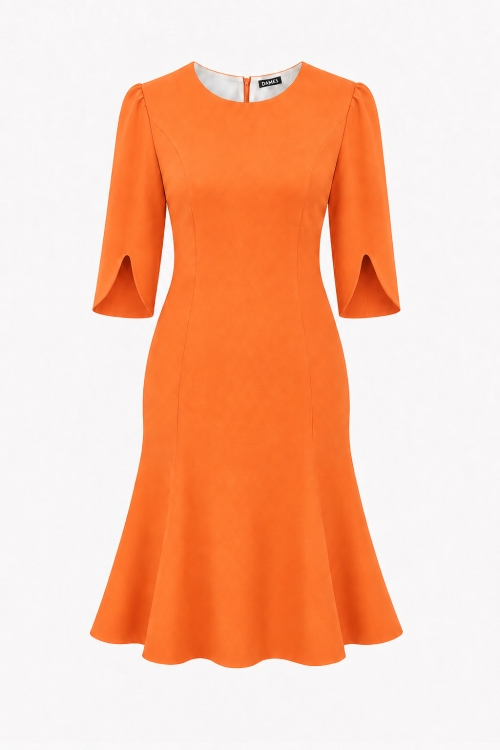Rochie oranj in clini cu maneca asimetrica