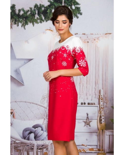Rochie rosie casual imprimata Fulgi de zapada CMD1495 - Img 2