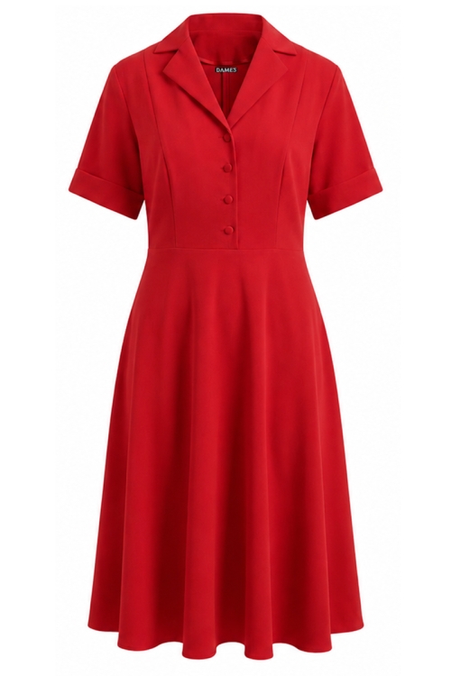 Rochie rosie clos cu revere si nasturi