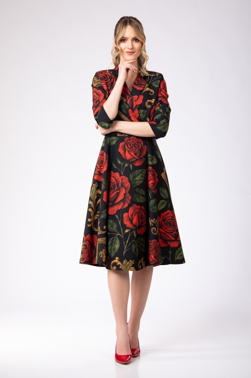Rochie tip pardesiu imprimata Noir Rose - Img 4