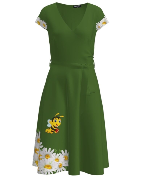 Rochie verde casual de vara cu maneca scurta imprimata cu model Albinuta CMD2724