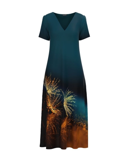 Rochie verde de vara lunga cu buzunare imprimata digital Picaturi de roua CMD923 - Img 1