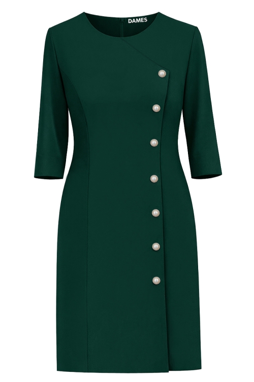 Rochie verde dreapta accesorizata cu nasturi decorativi