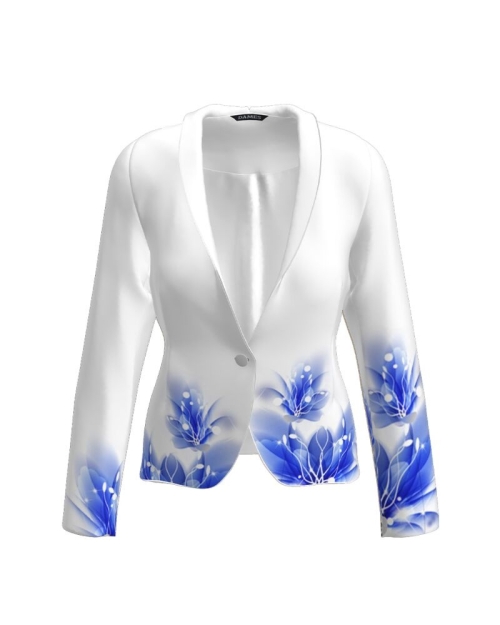 Sacou alb cambrat imprimat floare albastra CMD2055 - Img 1