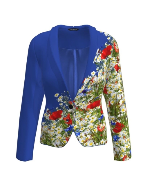 Sacou albastru cambrat imprimat Flori de camp CMD551