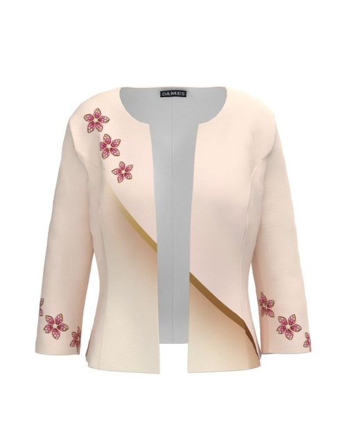 Sacou bej cambrat imprimat cu model Floral CMD3111