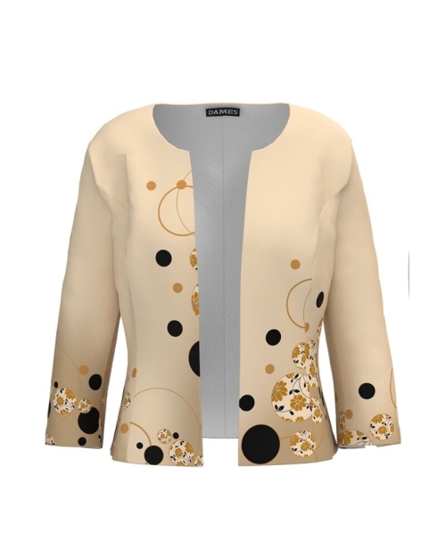 Sacou bej cambrat imprimat cu model geometric in contrast CMD2990 - Img 1