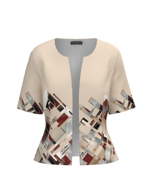 Sacou bej de vara cu maneca scurta imprimat grafic SS24 - Img 1