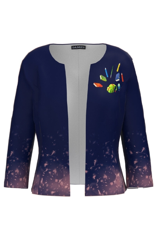Sacou bleumarin cambrat imprimat cu model Back to school CMD3002 - Img 2