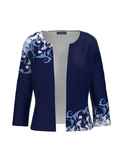 Sacou bleumarin cambrat imprimat cu model floral CMD3022