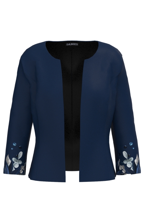 Sacou bleumarin cambrat imprimat