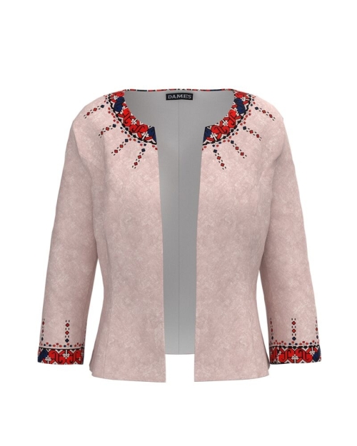 Sacou casual bej imprimat cu model traditional CMD2045