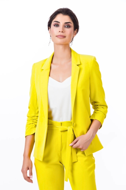 Sacou casual galben cu maneca incretita