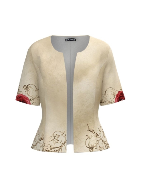 Sacou de vara cu maneca scurta bej imprimat cu model floral CMD2746