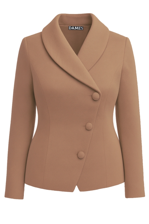Sacou elegant asimetric din stofa bej inchis