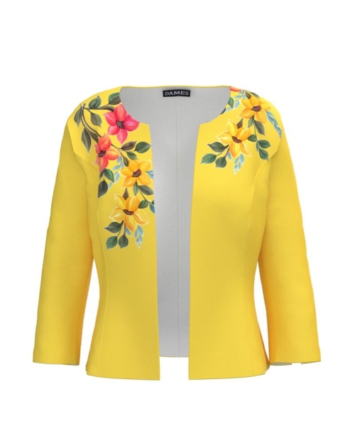 Sacou galben cambrat imprimat cu model Floral CMD3032