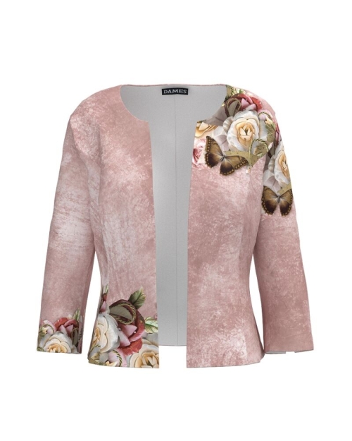 Sacou in nuante de roz cambrat imprimat cu model floral CMD3781