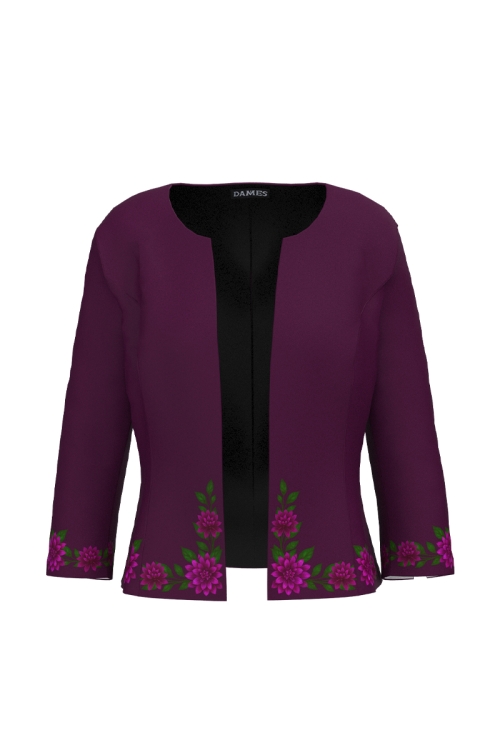 Sacou mov pruna cambrat imprimat floral