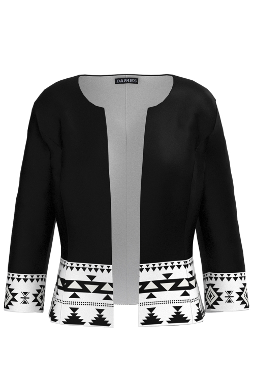 Sacou negru cambrat imprimat traditional SS25