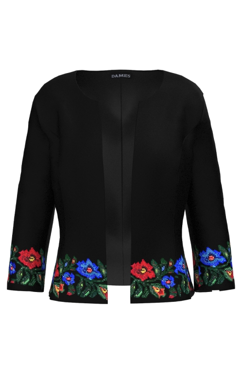 Sacou negru cambrat imprimat traditional SS25