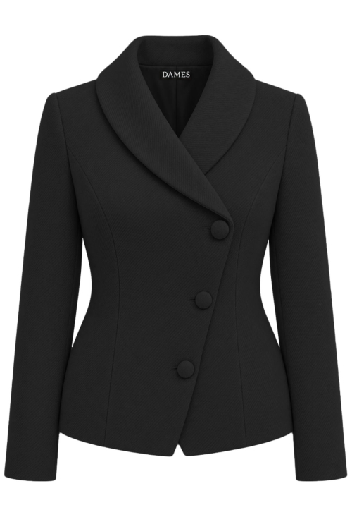 Sacou negru elegant asimetric din stofa groasa Noemi